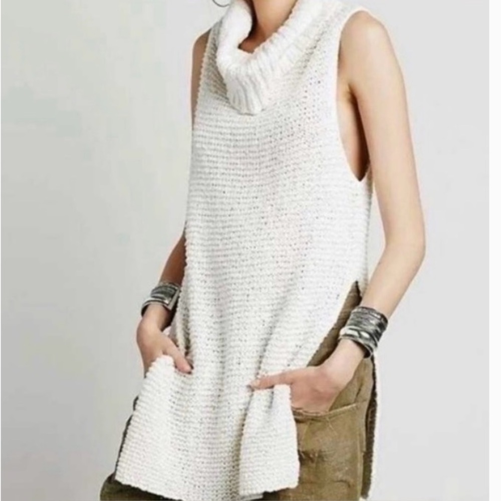 Free People Sleeveless Cowl Neck Sweater - cream